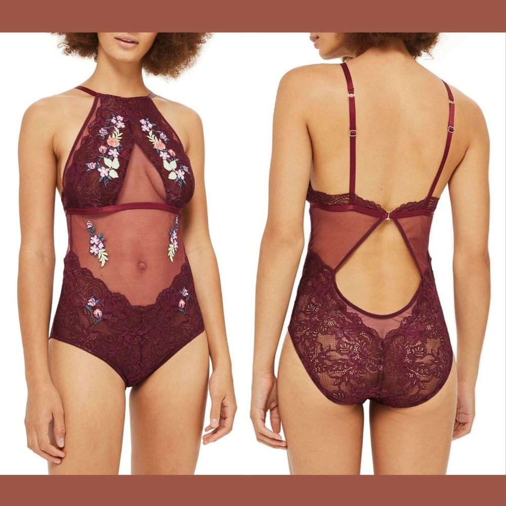 NWT Topshop Kate Embroidered Bodysuit SZ US 10